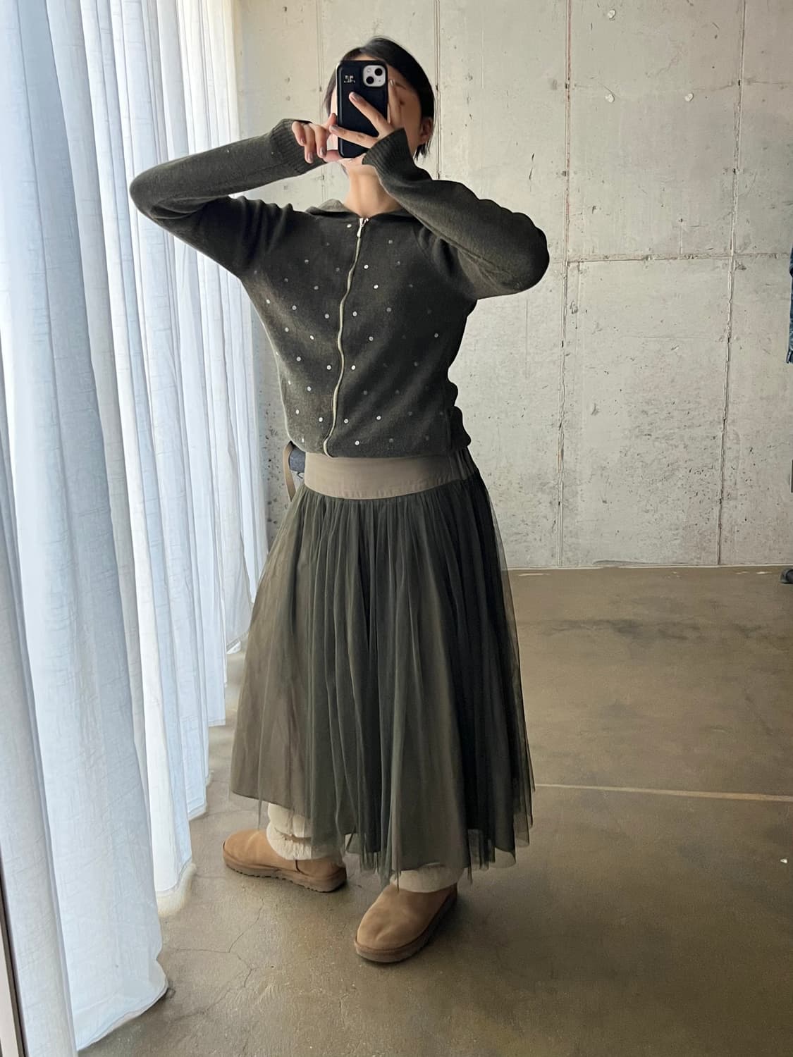 레이어드 튤 스커트 올리브 그린 상품이미지5