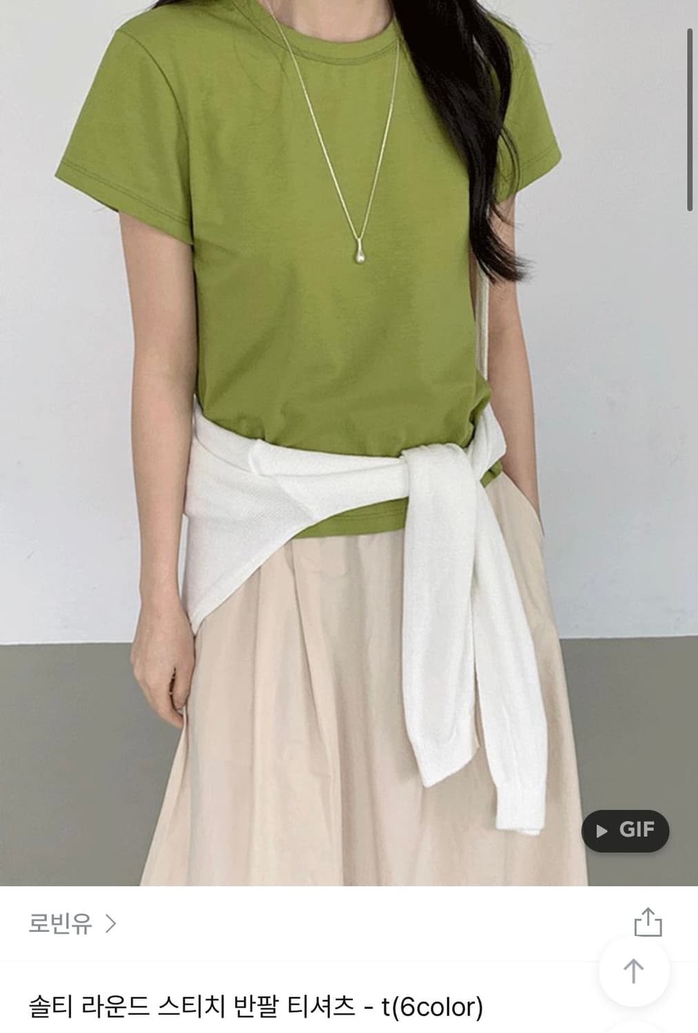 로빈유 스티치 라운드 반팔티 올리브색 새상품 상품이미지1