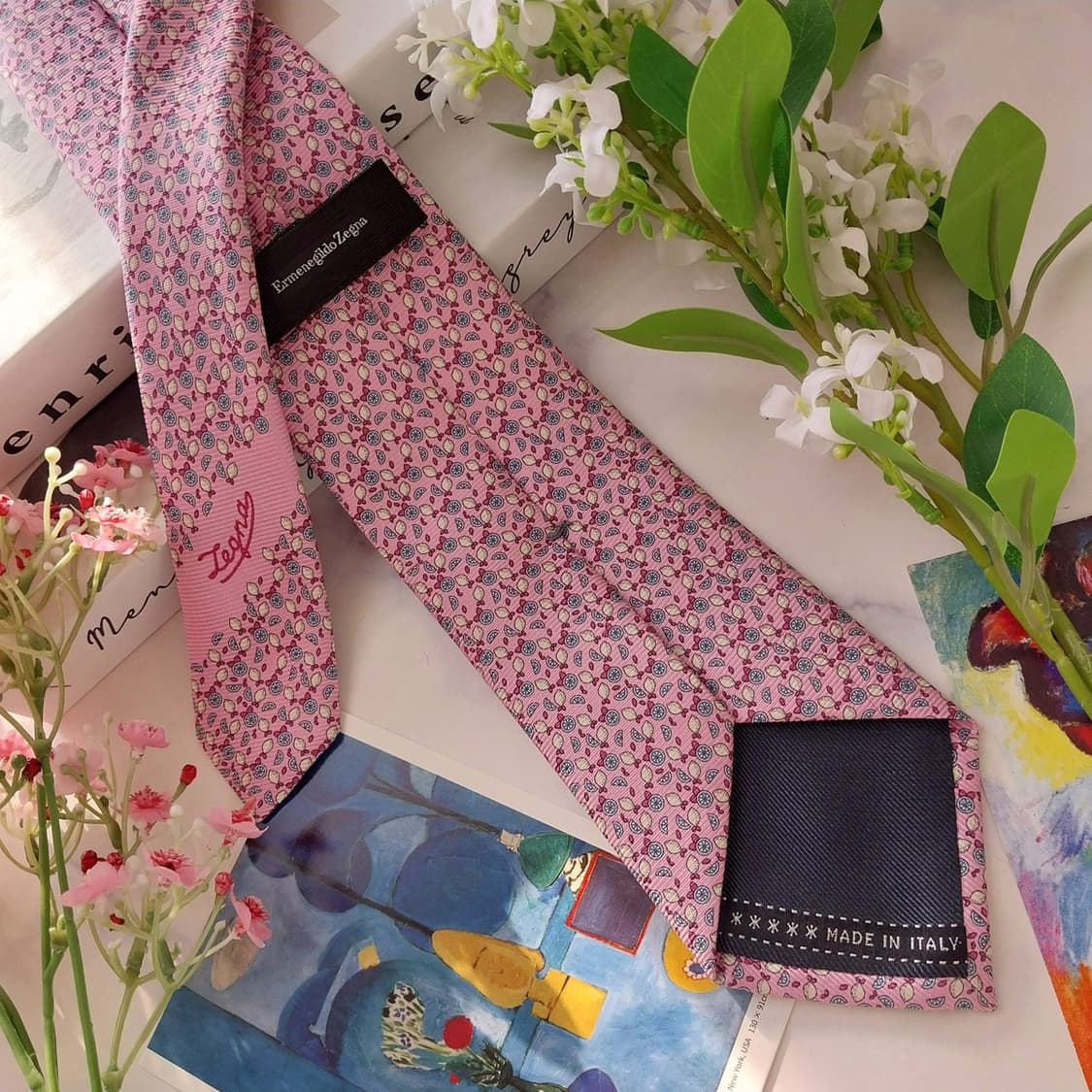 제냐 실크 핑크 레몬 패턴 넥타이 8.4cm A+등급 K1634
 상품이미지6