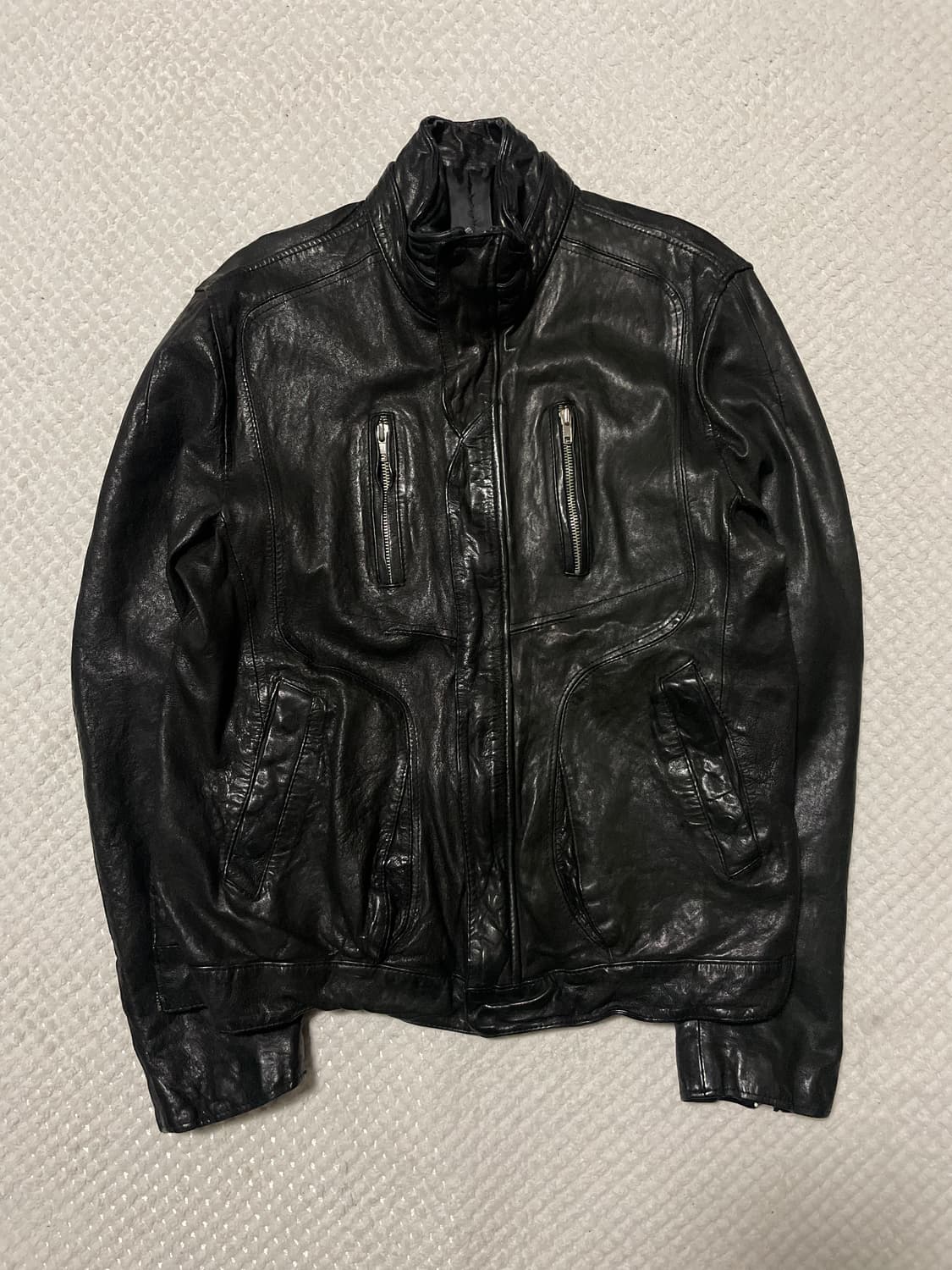 광희시장 웨스턴 무드 램스킨 양가죽 절개 레더 자켓 상품이미지1