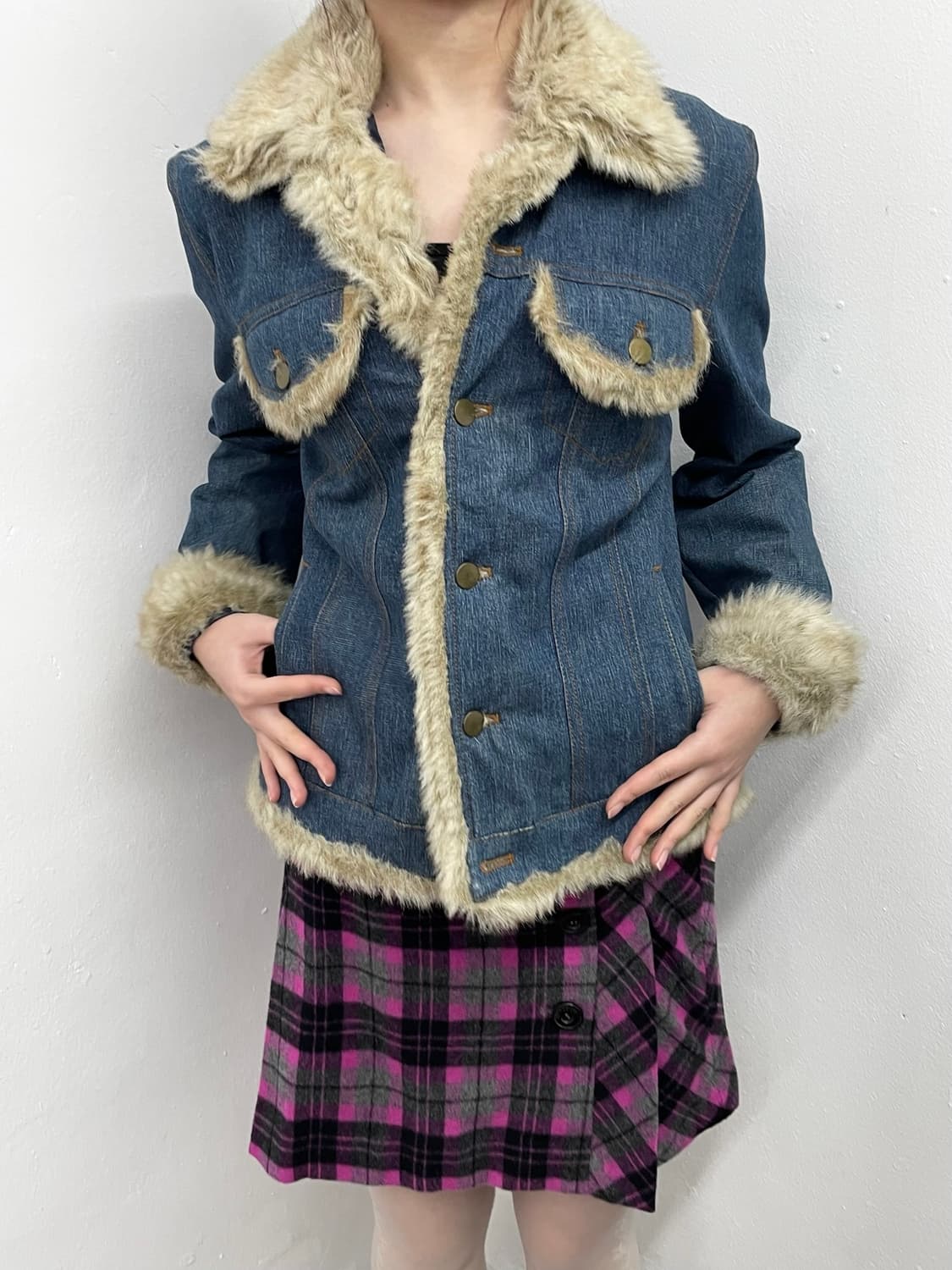 y2k 퍼 트리밍 데님 자켓  상품이미지2