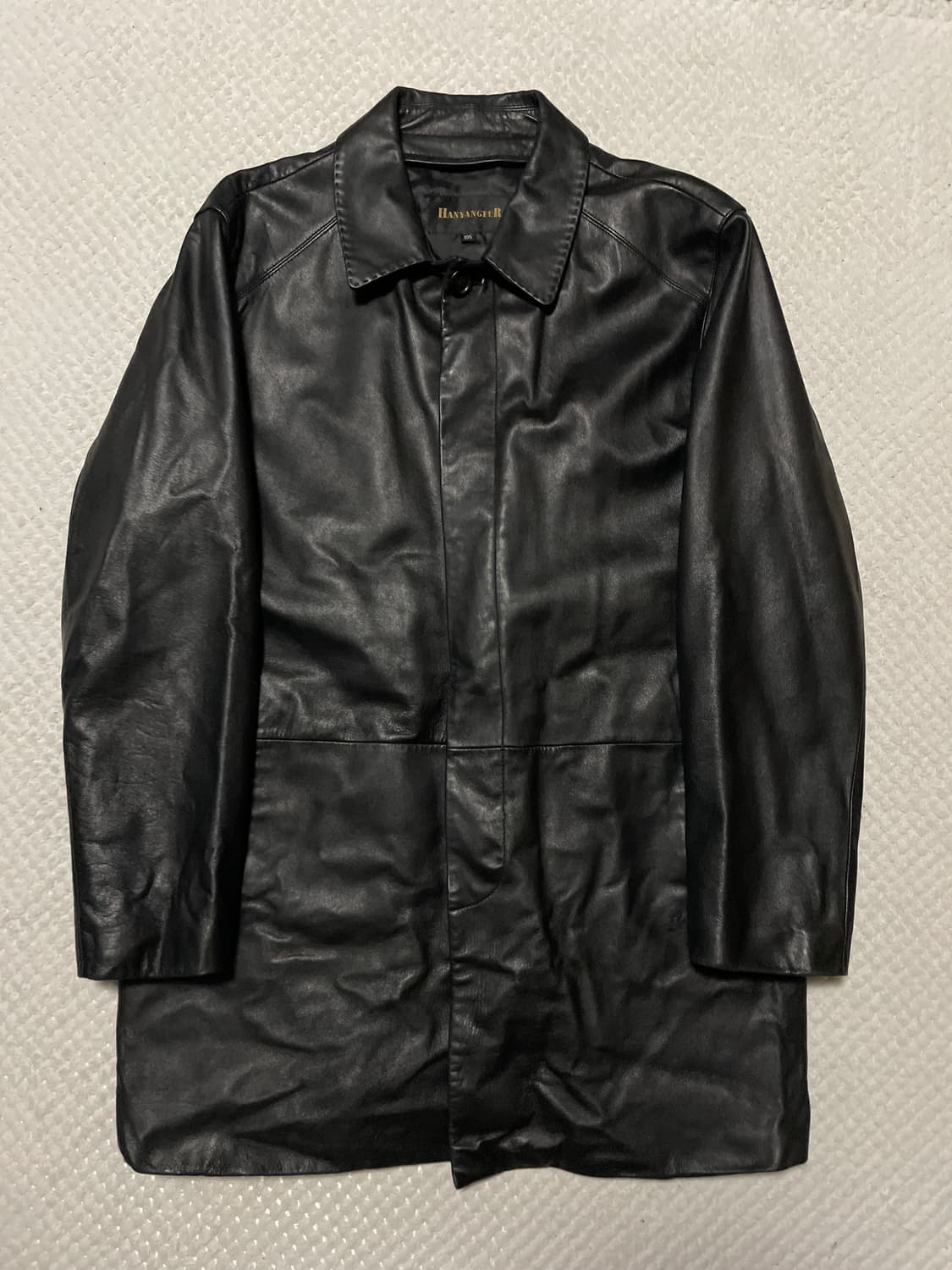 웨스턴 무드 램스킨 양가죽 히든 4버튼 스티치 레더 카 코트 상품이미지1