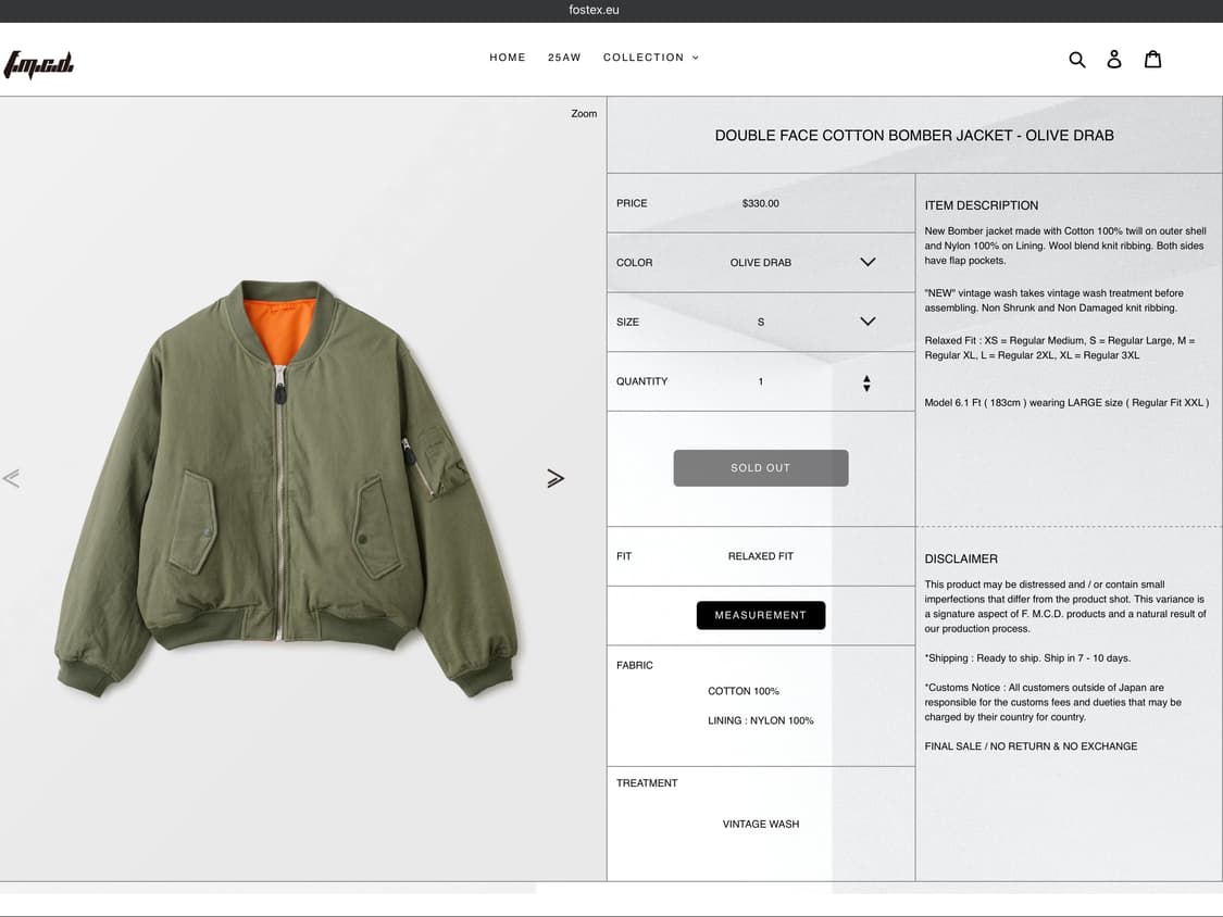 포스텍스 가먼츠 코튼 봄버 상품이미지3