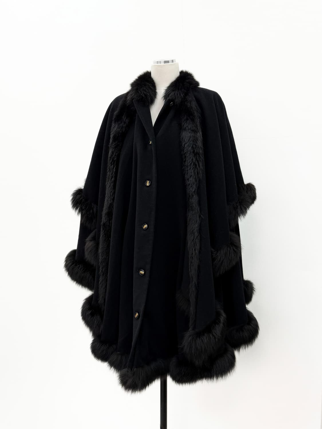 DANA PARIS 폭스 퍼 트리밍 울 케이프 코트 상품이미지1