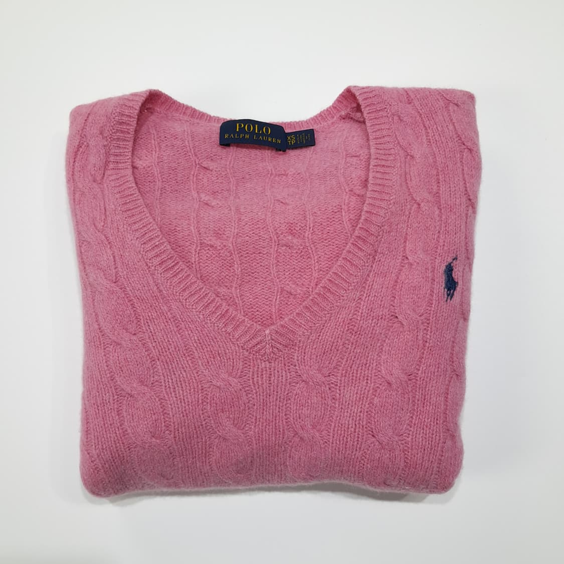 CL276 XS 폴로 울캐시미어 케이블 V넥 핑크 니트 스웨터 상품이미지7