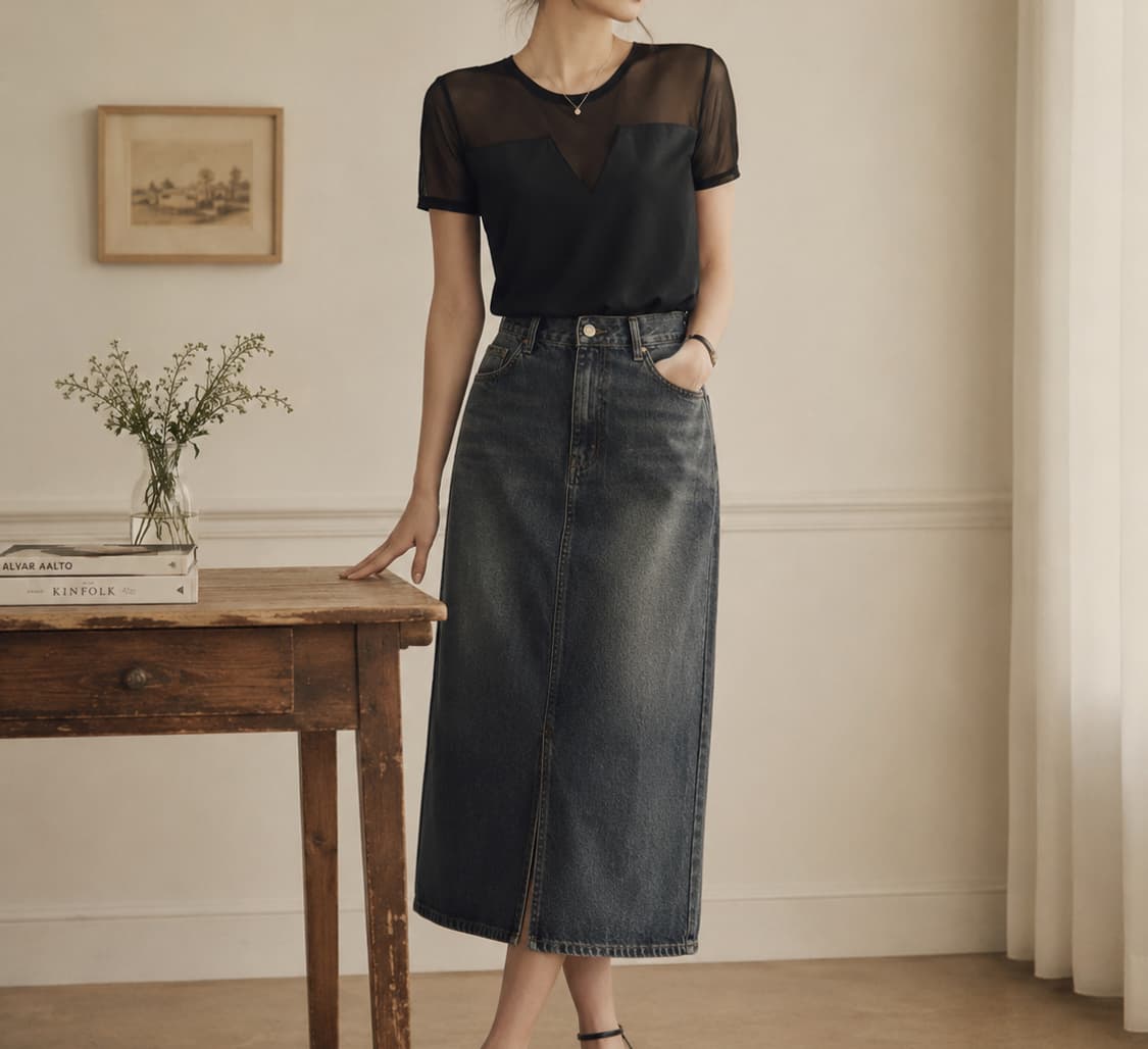 H&M DIVIDED 시스루 레이어드 블랙 티셔츠 (M사이즈) 상품이미지5