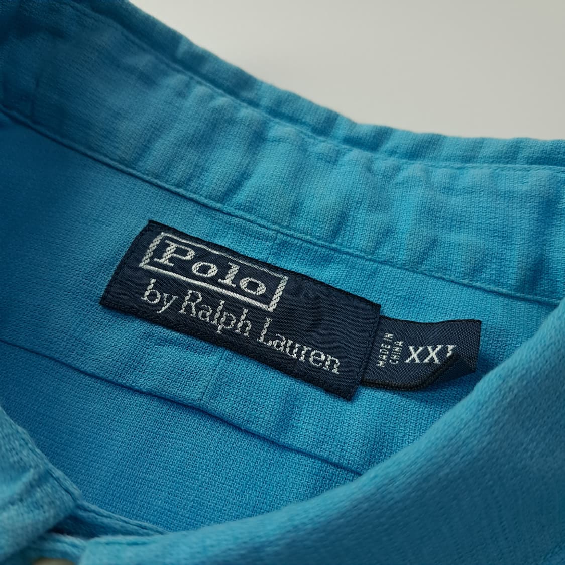 CK483 2XL 폴로 90s 터쿼이즈블루 반팔 린넨 워크 셔츠 남방 상품이미지3