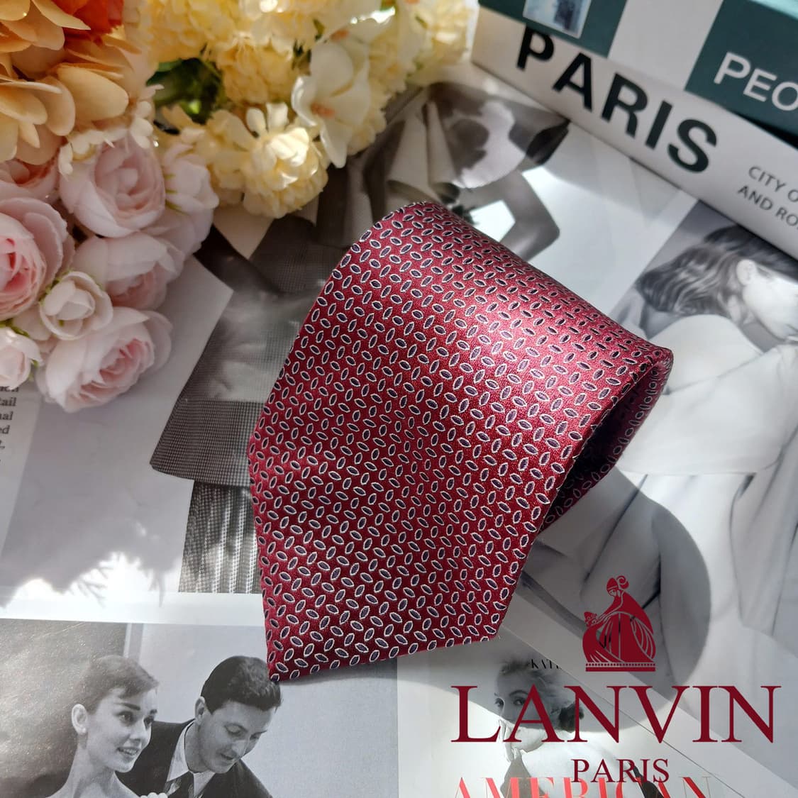 LANVIN 랑방 실크 와인 패턴 넥타이 8.8cm A~B등급 E941 상품이미지2