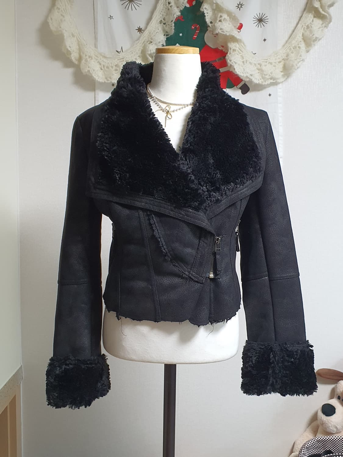 [갸루] 블랙 무스탕 퍼 자켓 상품이미지1