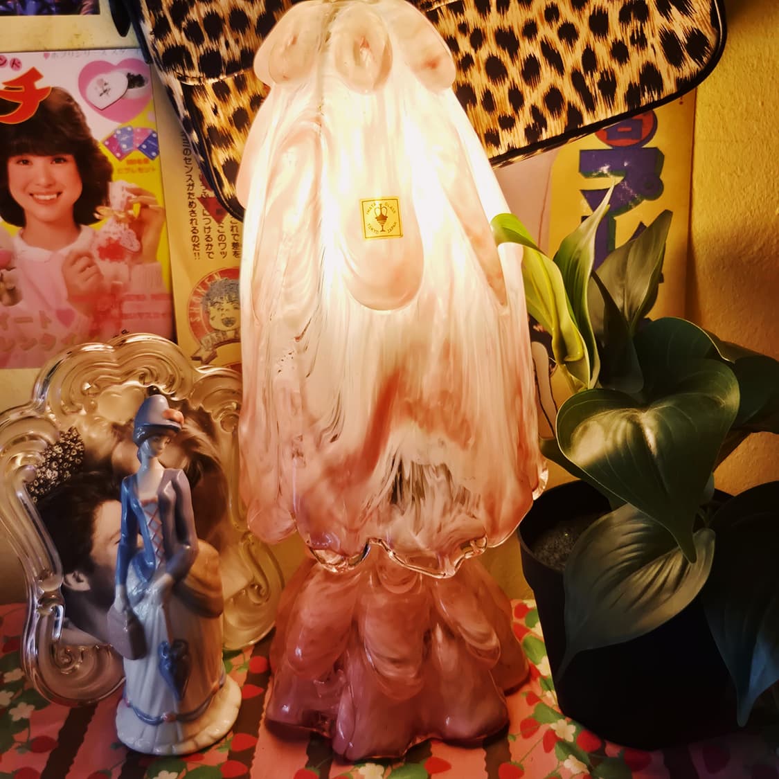 70s 이와타 핸드블로운 요리코 핑크 마블 빅 램프 상품이미지8