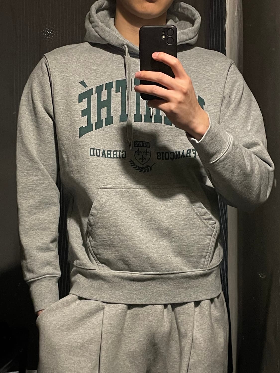 마리떼 프랑소와 저버 그레이 그린 배색 빅프린팅 헤비코튼 후드 티셔츠 M 상품이미지1