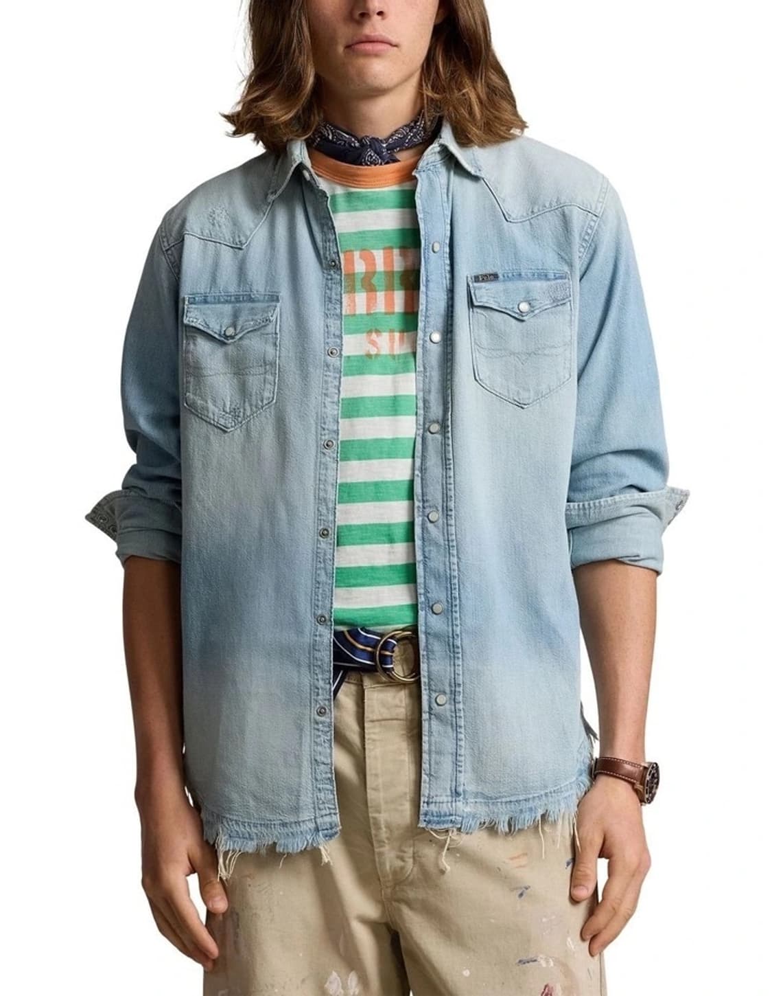 폴로 랄프로렌 디스트레스트 데님 웨스턴 셔츠 S 상품이미지1