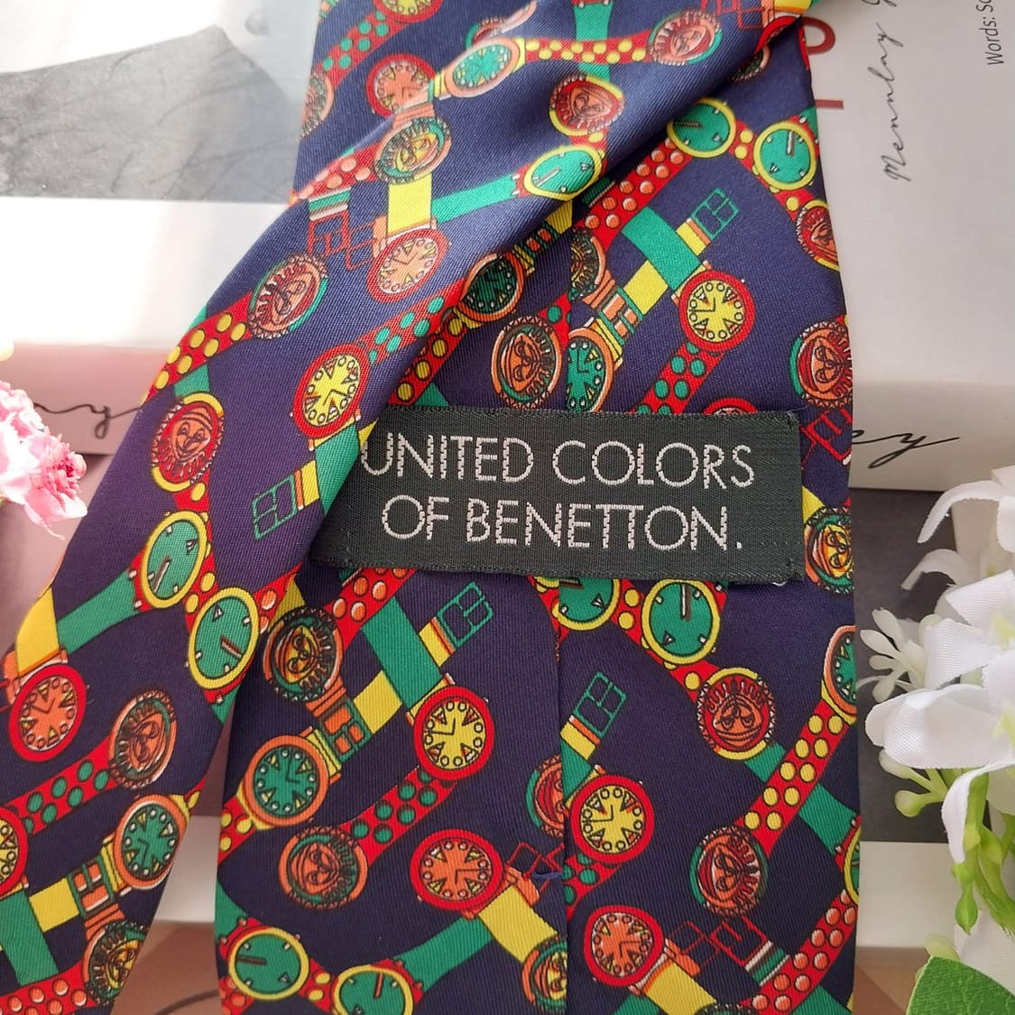 베네통 실크 네이비 워치 모티브 넥타이 9.3cm A+등급 K5149 상품이미지7