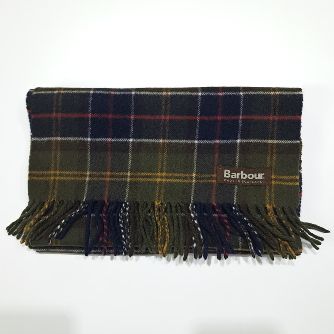 MX569 바버 90s 스코틀랜드판 울 타탄체크 올리브 머플러 목도리 상품이미지6