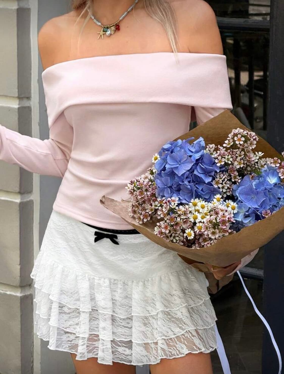 쉬인 shein 딸기우유 핑크 니트 오프숄더 상품이미지4