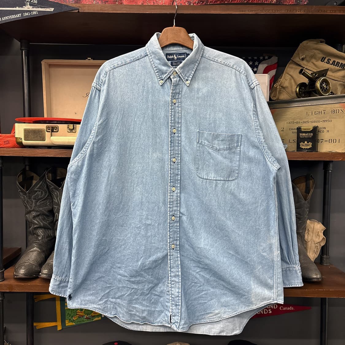 90s 폴로 랄프로렌 Big Shirt 사이드 포니 데님 셔츠 N1014 상품이미지1