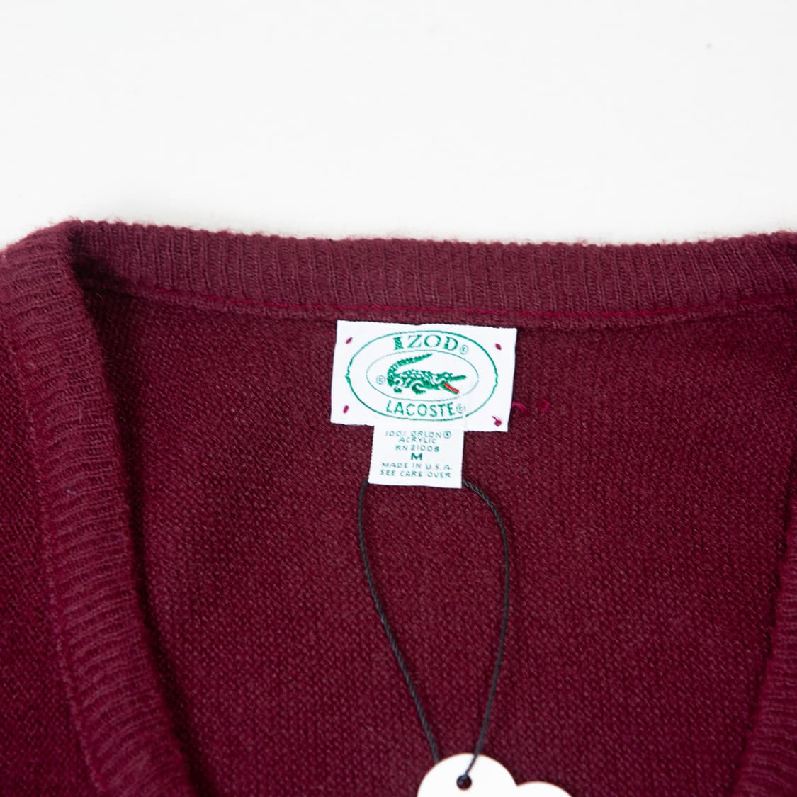 80s IZOD 라코스테 V 넥 니트 버건디 상품이미지4