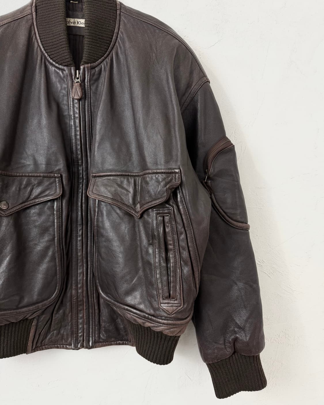 90s 캘빈 클라인 레더 플라이트 봄버 상품이미지3