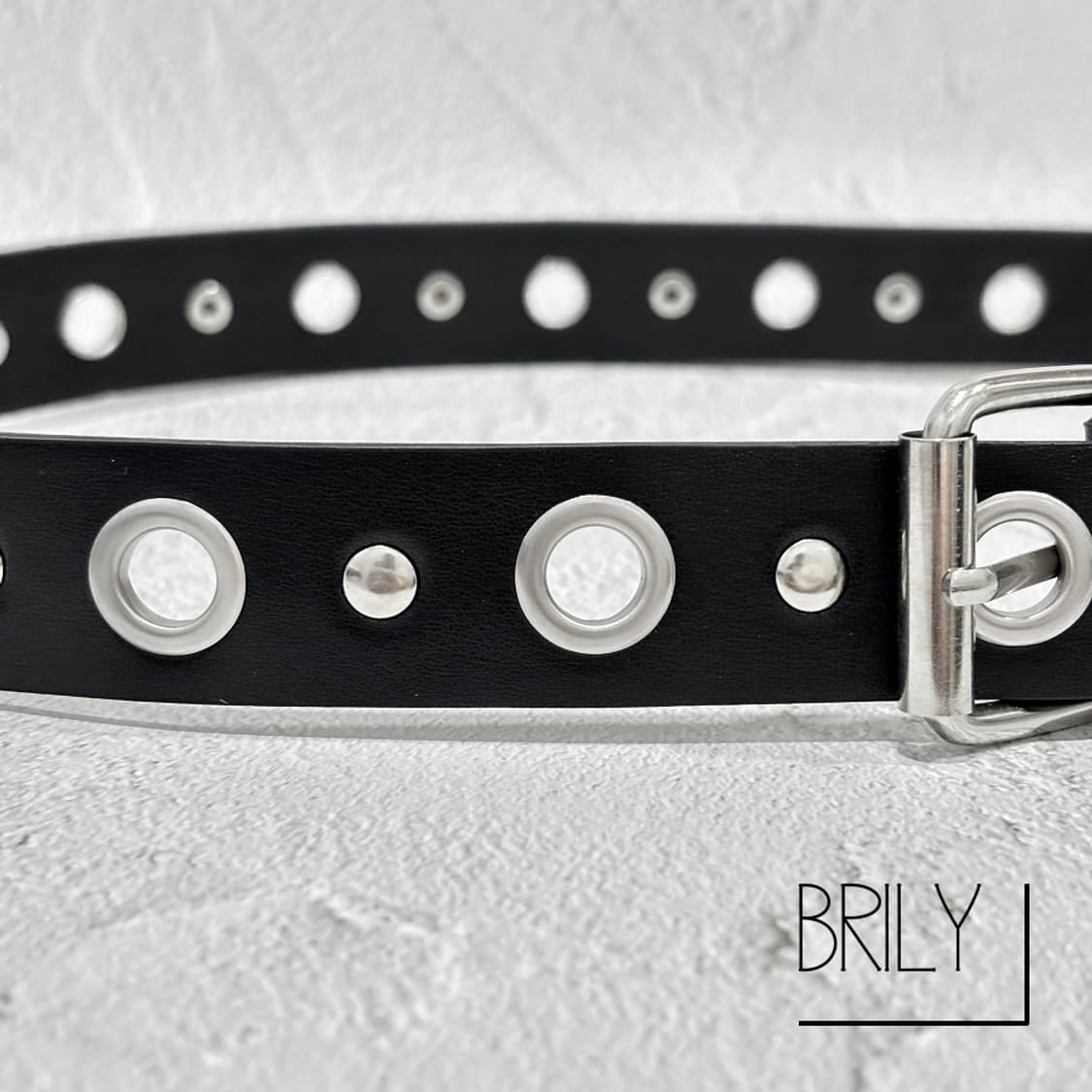 [Unisex] ANDY2 아일렛 티니 스터드 가죽 벨트 블랙 상품이미지5