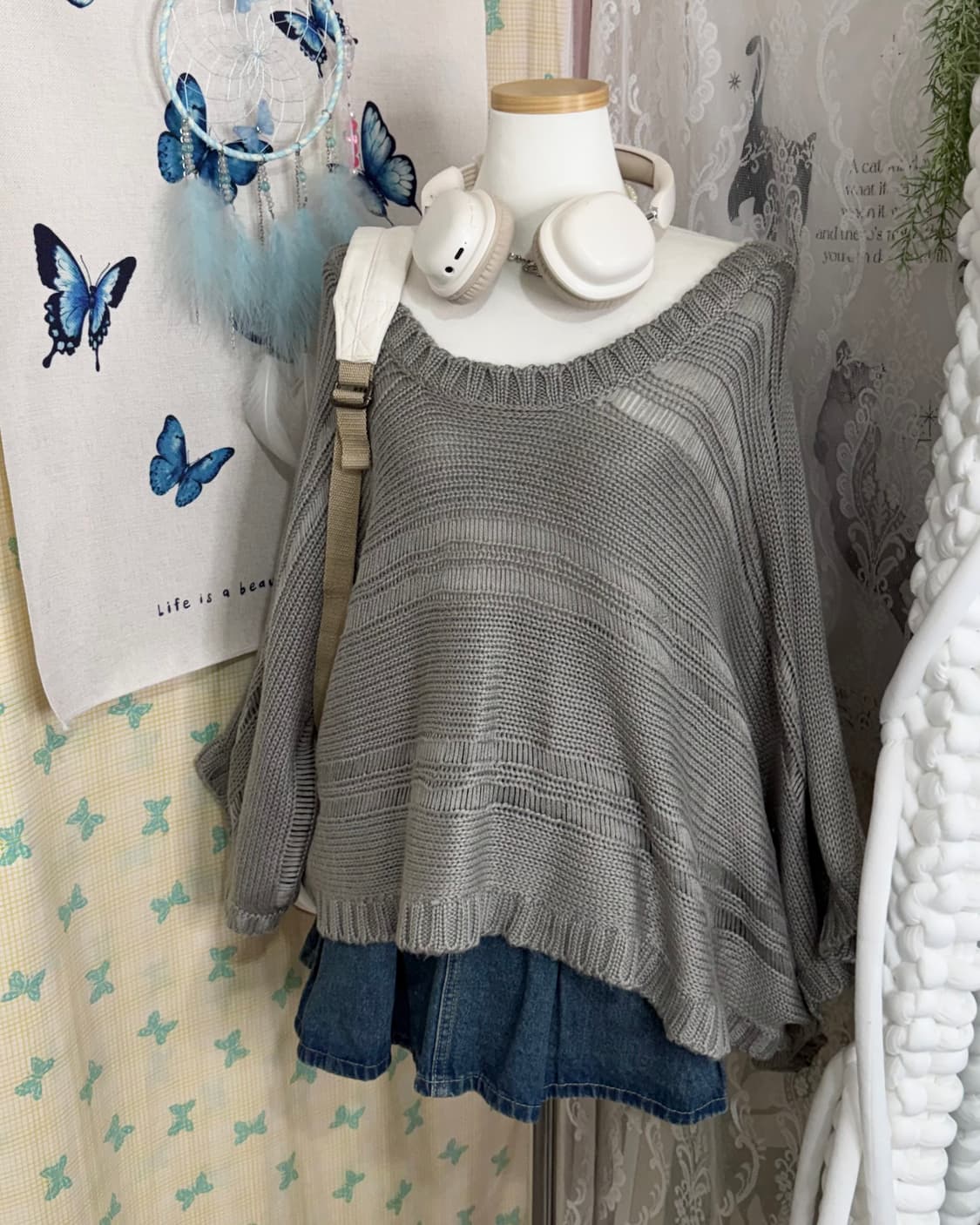 그레이 스트라이프 오버핏 니트 상품이미지5