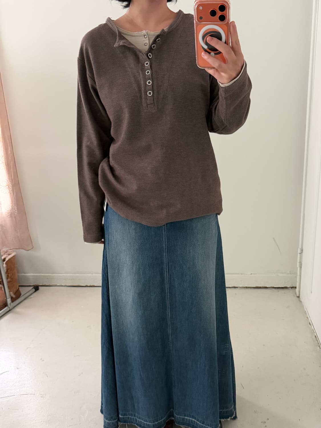 일본빈티지 브라운 레이어드 헨리넥 티셔츠 상품이미지3