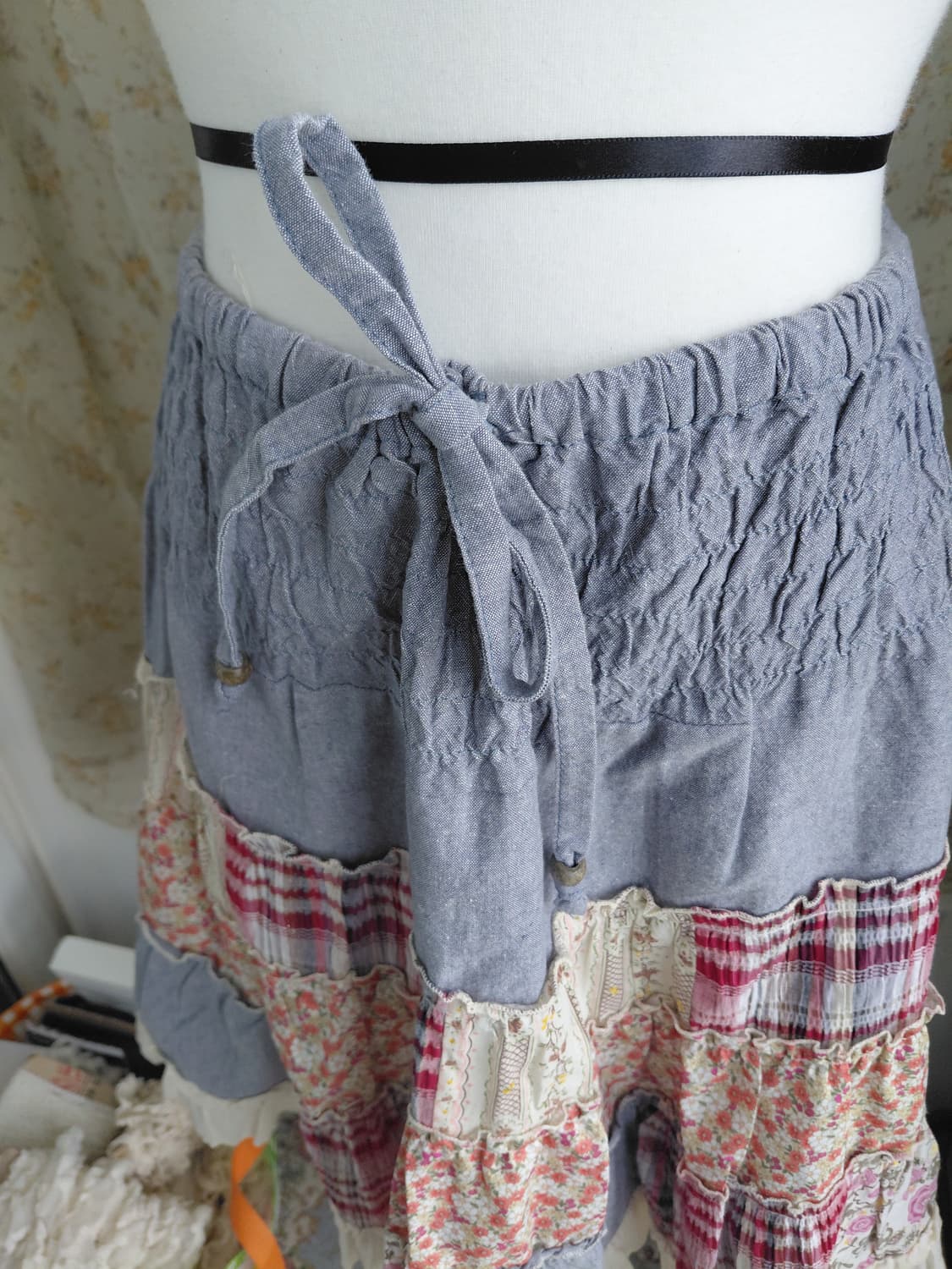 [일본빈티지] 패치워크 플라워 캉캉 미디 스커트 상품이미지4