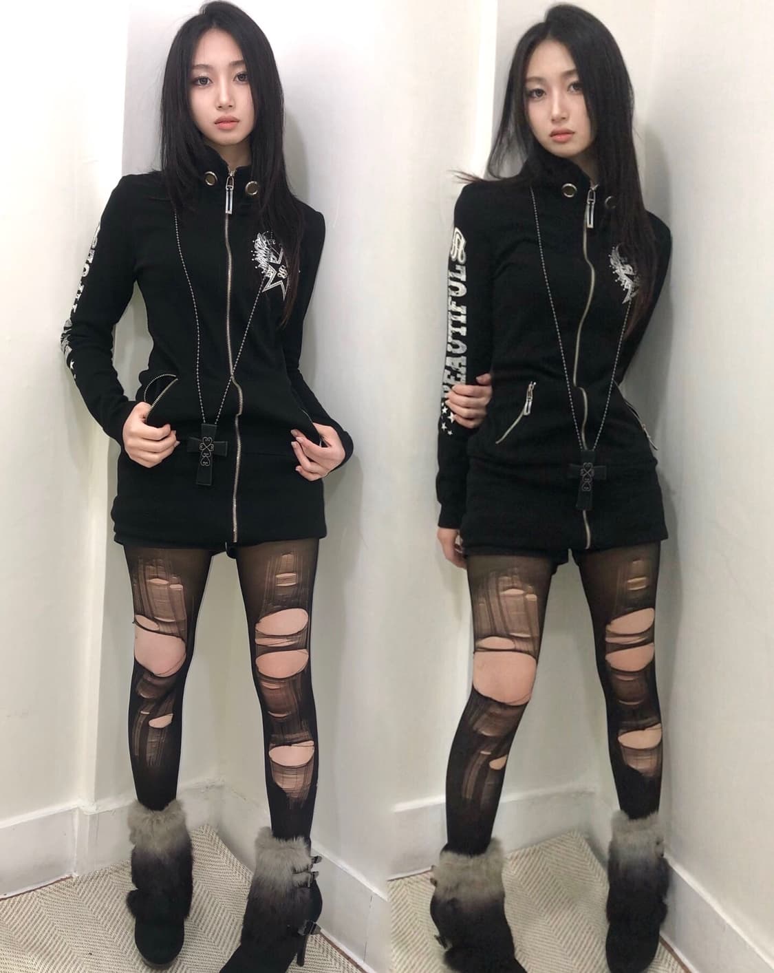 punk lettering zip-up one piece 상품이미지1