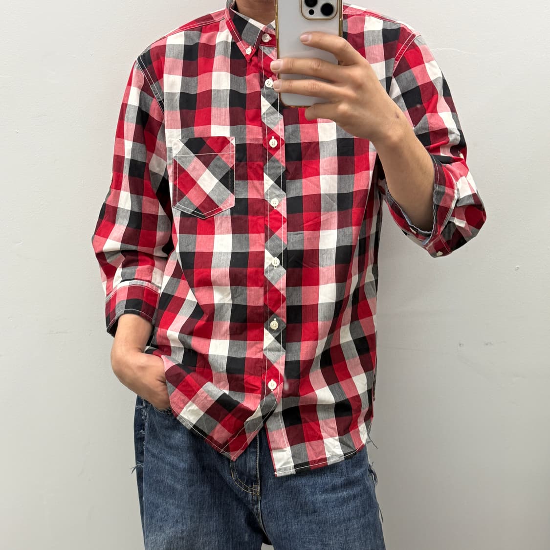 노네임 레드 7부체크셔츠 상품이미지3