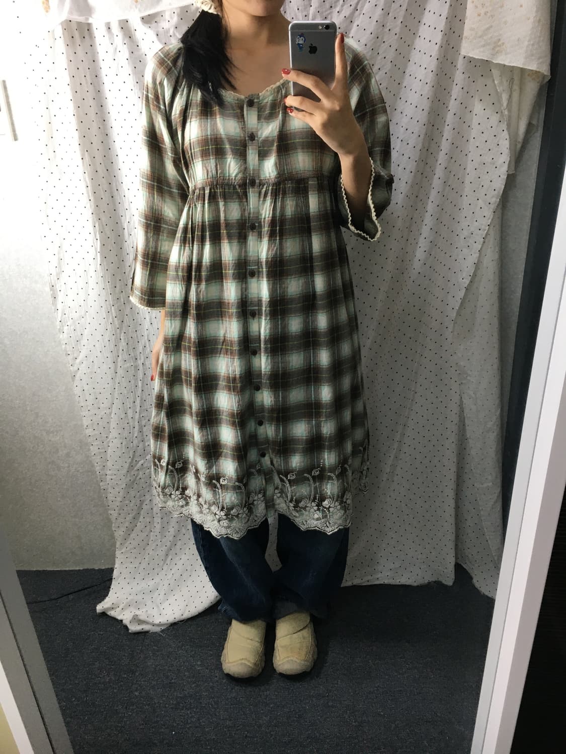 민트 브라운 체크 원피스 상품이미지3