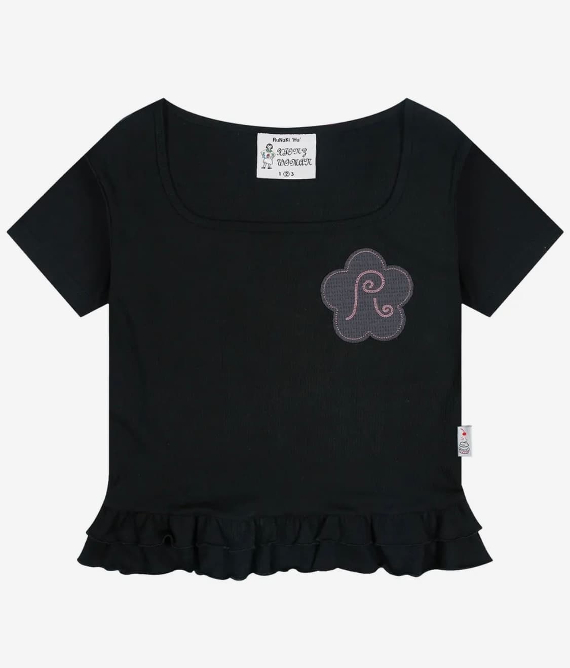 루나키후 엑스톤즈 우먼프릴 레이어드 스퀘어넥 숏슬리브 (BLACK) 상품이미지1