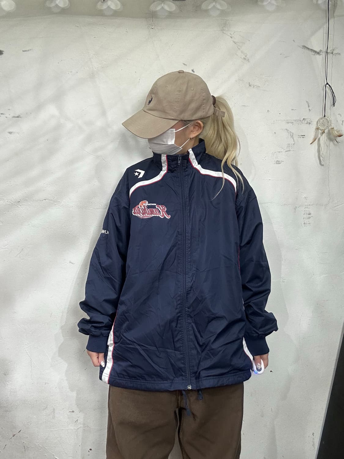 컨버스 일본판 네이비 화이트 오버핏 바람막이 트랙 자켓 L 상품이미지2