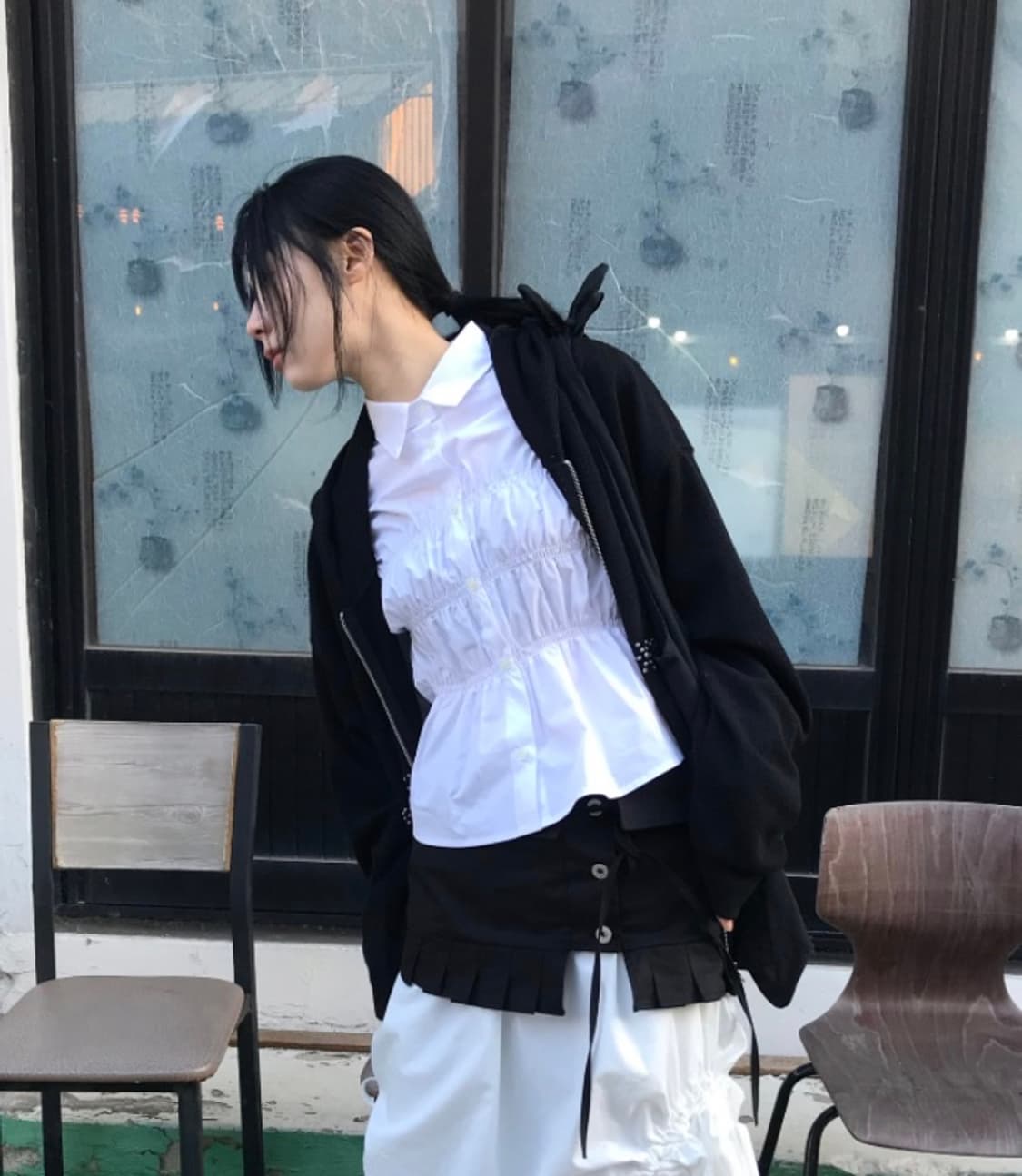 우화 셔링셔츠 화이트 새상품 상품이미지3