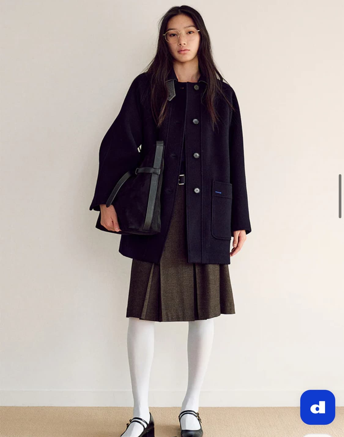 KUHO PLUS Cocoon Fit Midi Coat - Navy 상품이미지1