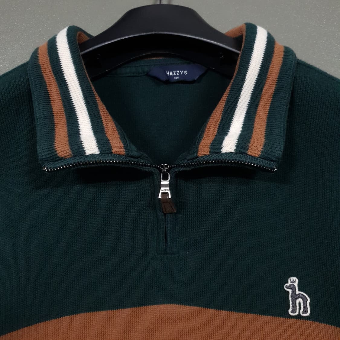 헤지스 신형 20FW 컬러블록 면 하프집업 코튼 니트 스웨터 긴팔티 L 상품이미지7