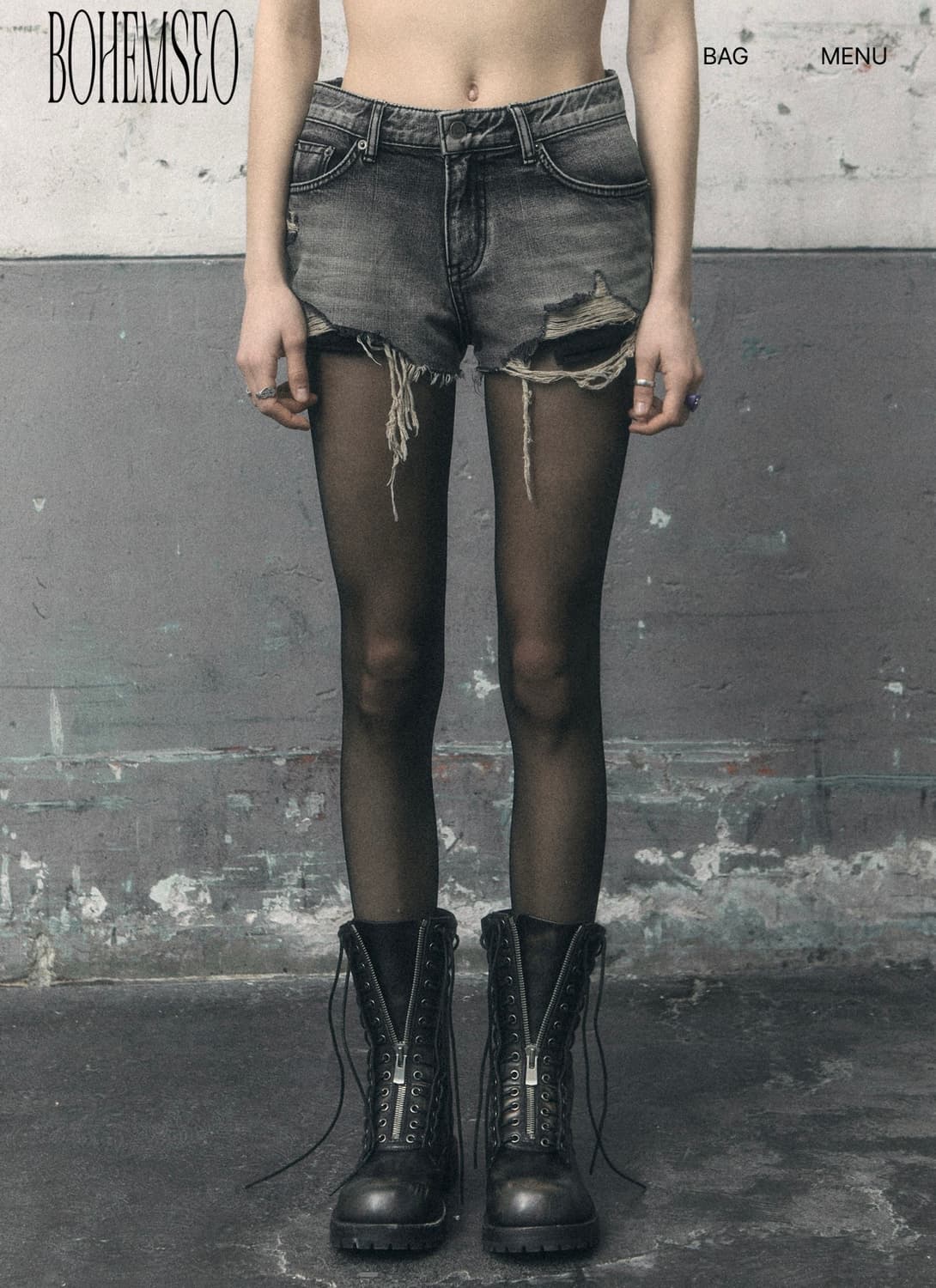보헤미안서울 보헴서 DESTROYED GRAY DENIM SHORTS 상품이미지2
