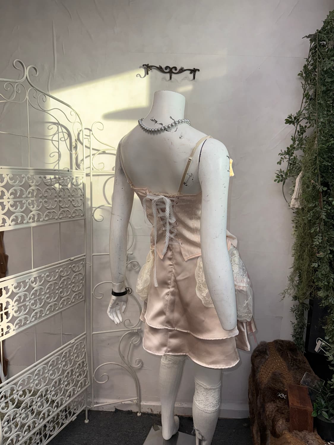 Baby pink dot flower corsage laceup 코르셋 상품이미지10