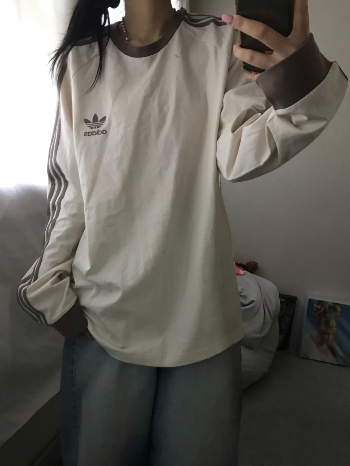 아디다스 크림브라운 삼선 롱슬리브 상품이미지1