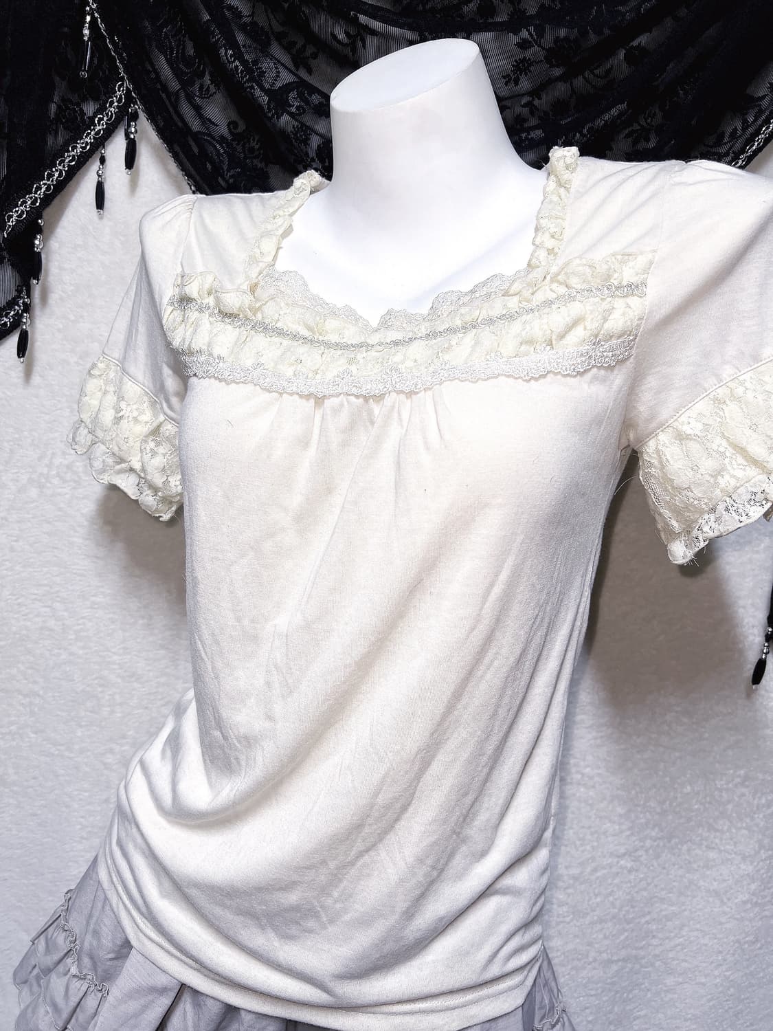 엑팜깔 로맨틱갸루 레이스 프릴 로걀탑 라떼 달천깔 러블리 핀터 모리걸 상품이미지4