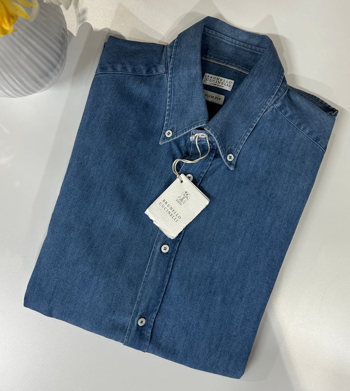 브루넬로 쿠치넬리 데님 네이비 블루 셔츠 슬림핏 상품이미지8
