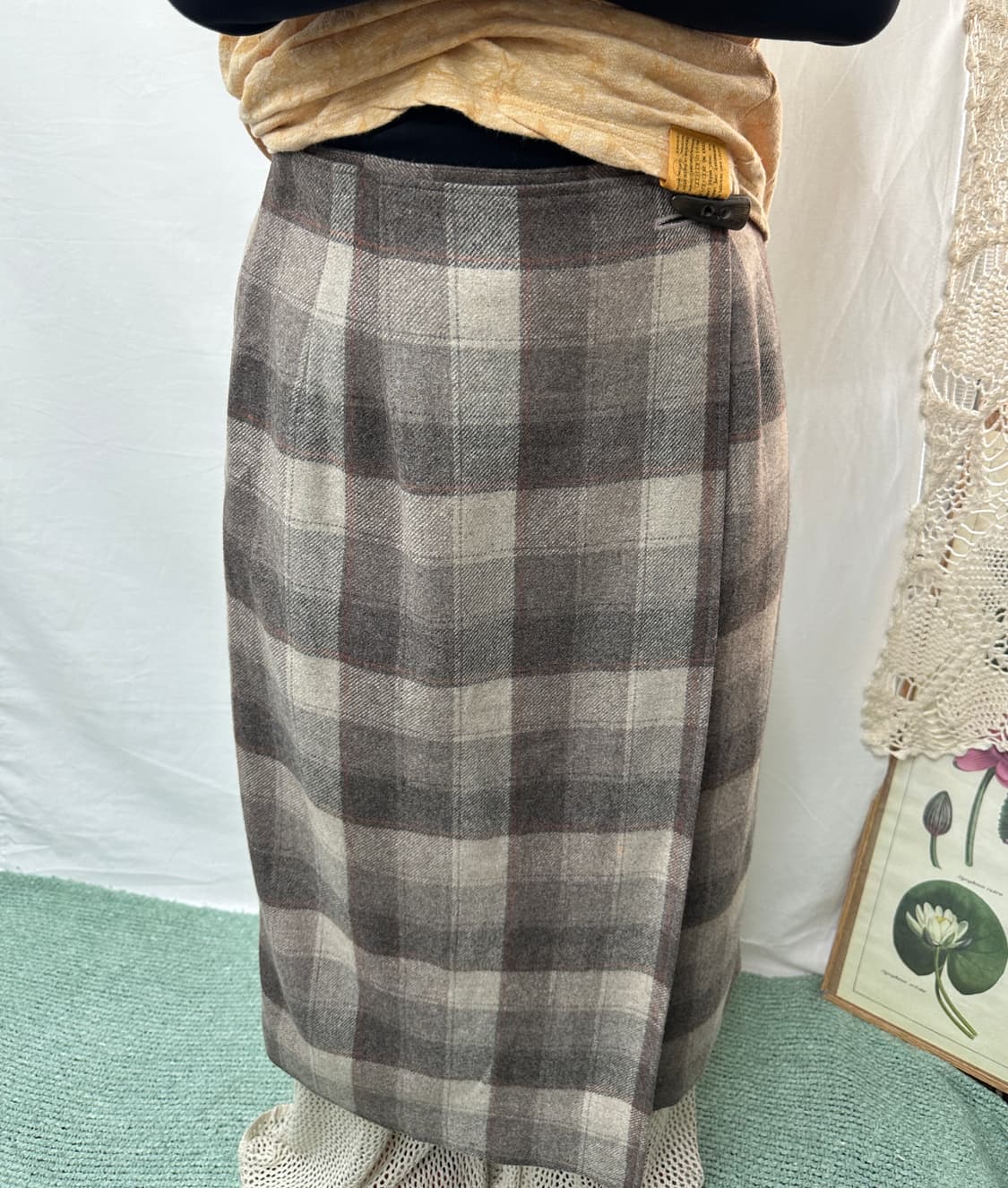 check wool button skirt 상품이미지1