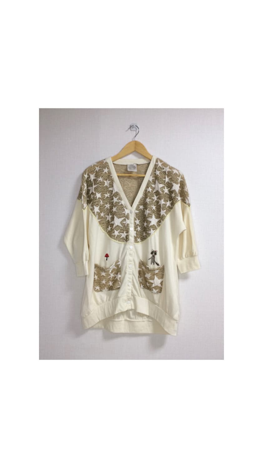 Scolar 스칼라 베이지 별 무늬 7부소매 가디건 상품이미지1