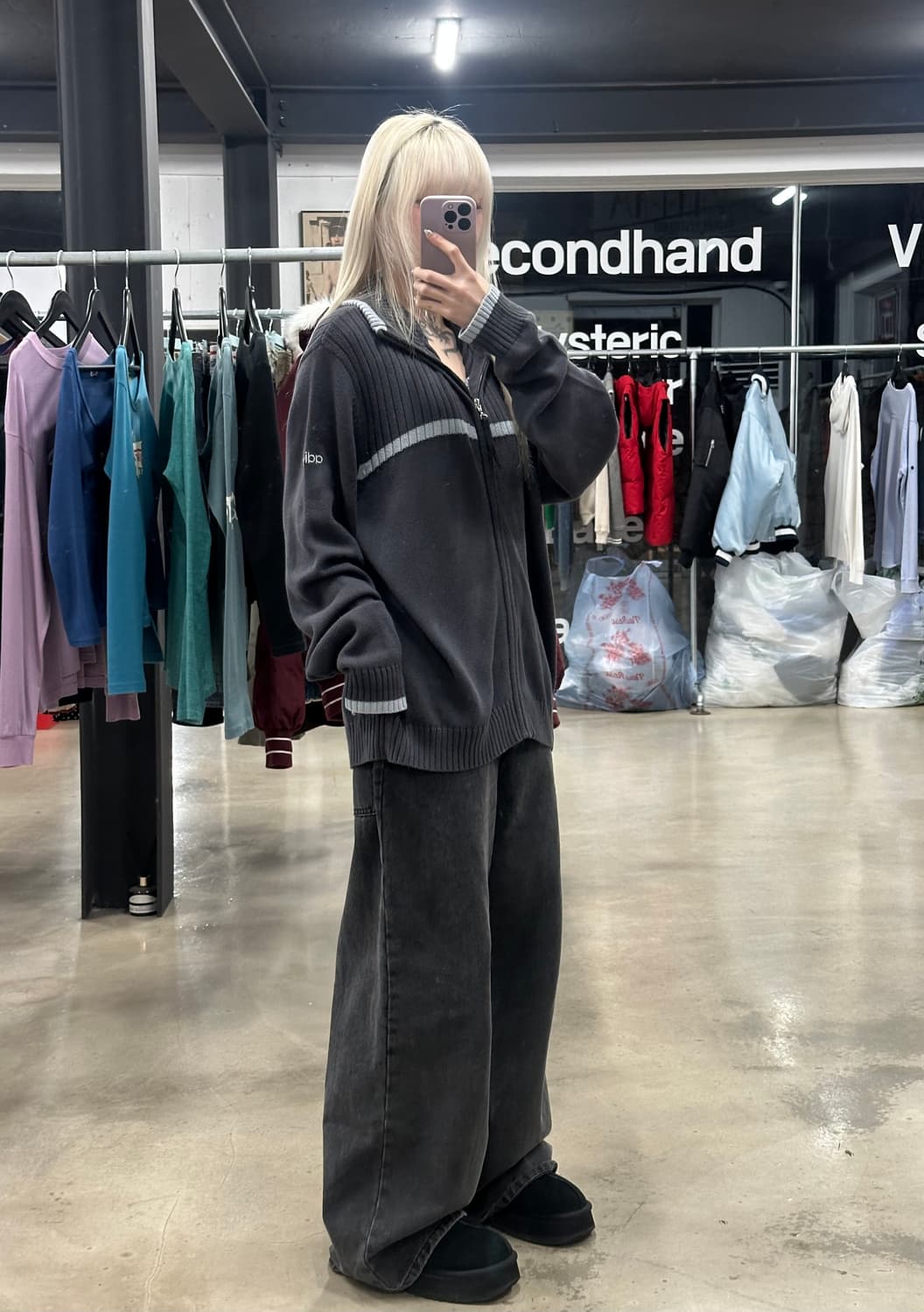 아디다스 차콜 니트 집업 자켓 상품이미지2