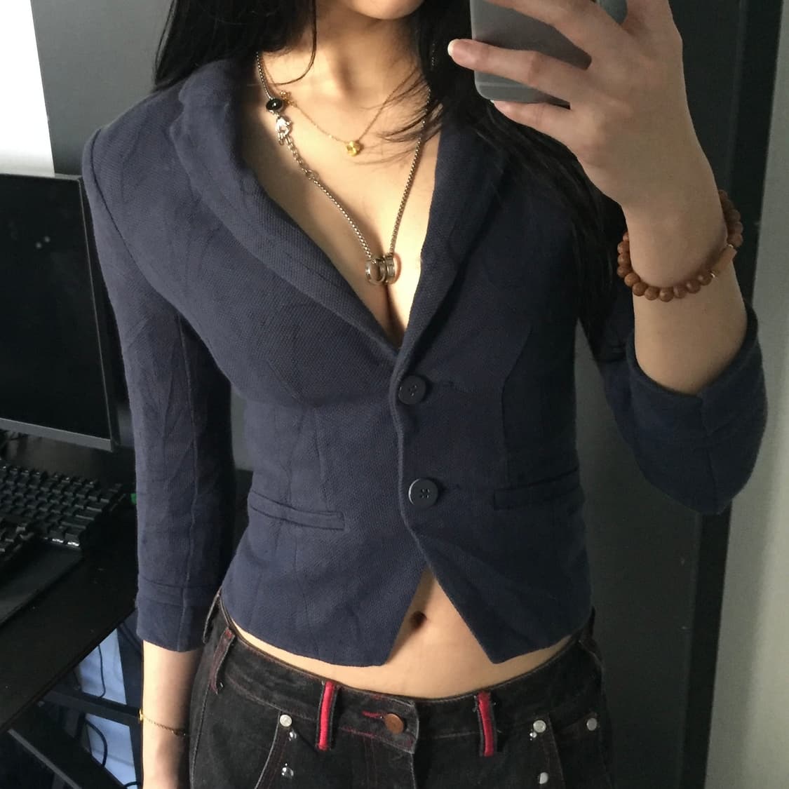 H&m 고갸루 오네갸루 슬림 투버튼 7부 자켓 상품이미지3