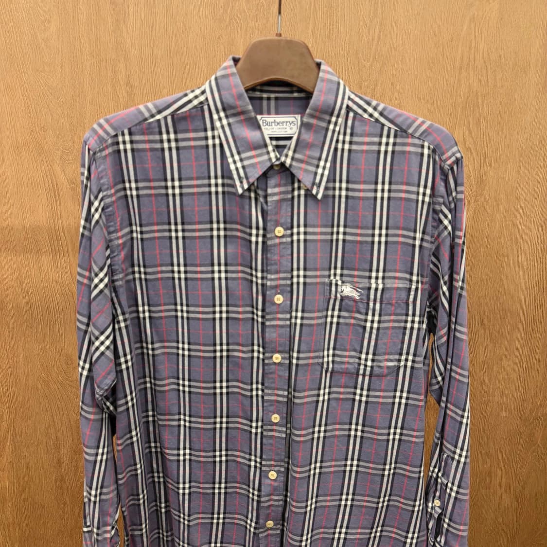 버버리 런던 코튼 긴팔 셔츠 로고 자수 타탄 체크 디테일 라이트 퍼플 상품이미지4