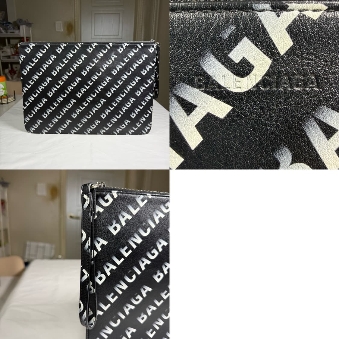 [단종 모델,유일 매물] 발렌시아가 로고 레터링 캐쉬 스트랩 클러치 블랙 상품이미지2