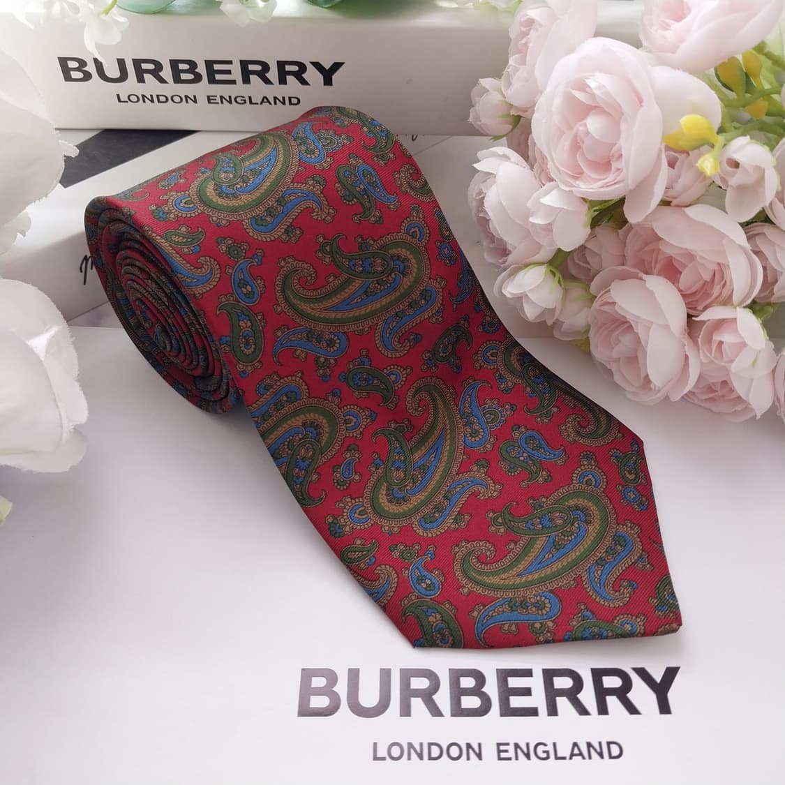 버버리 실크 레드 페이즐리 넥타이 9.5cm A+등급 K1969 상품이미지2