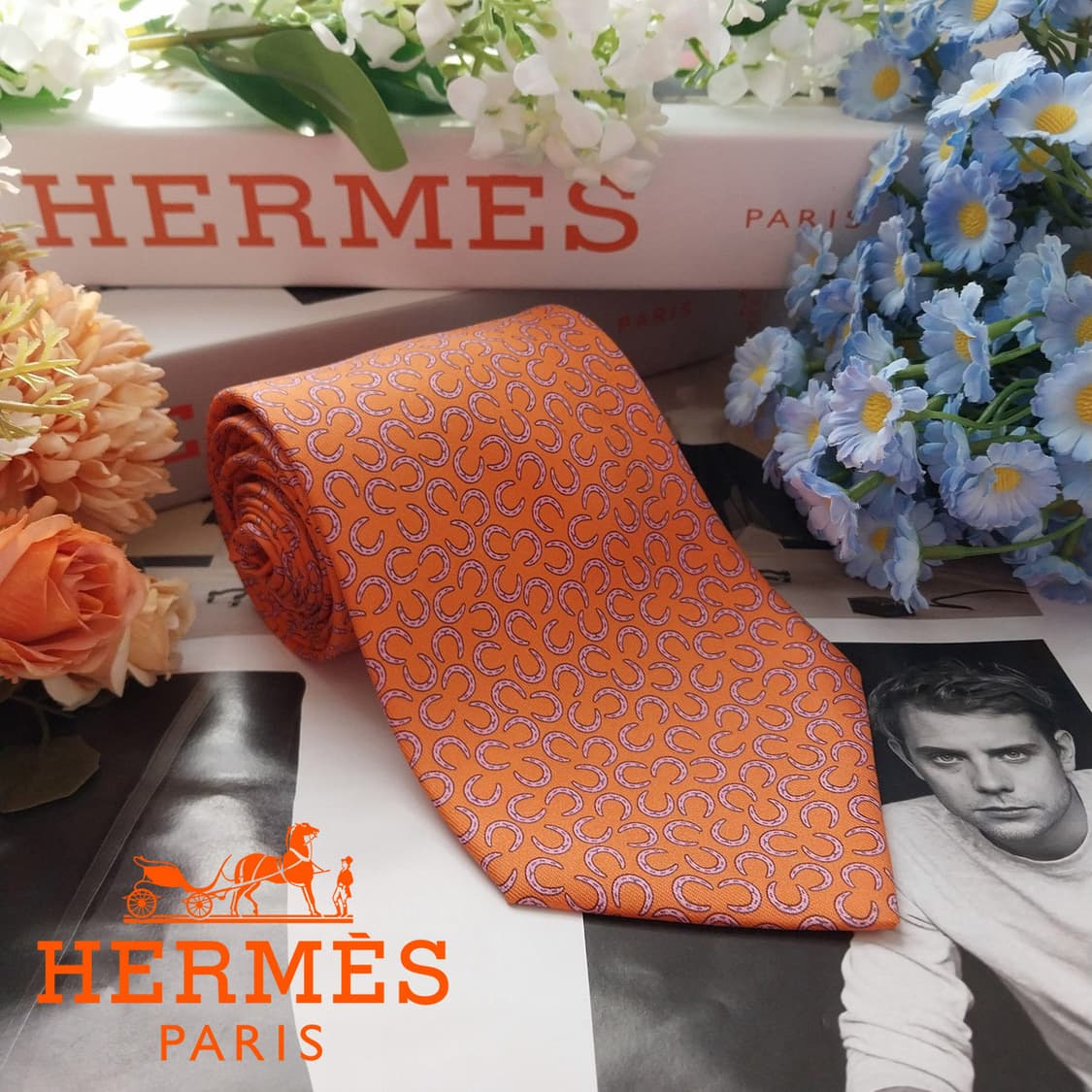 에르메스 실크 오렌지 말발굽 넥타이 9.3cm A+~A등급 K1612
 상품이미지1