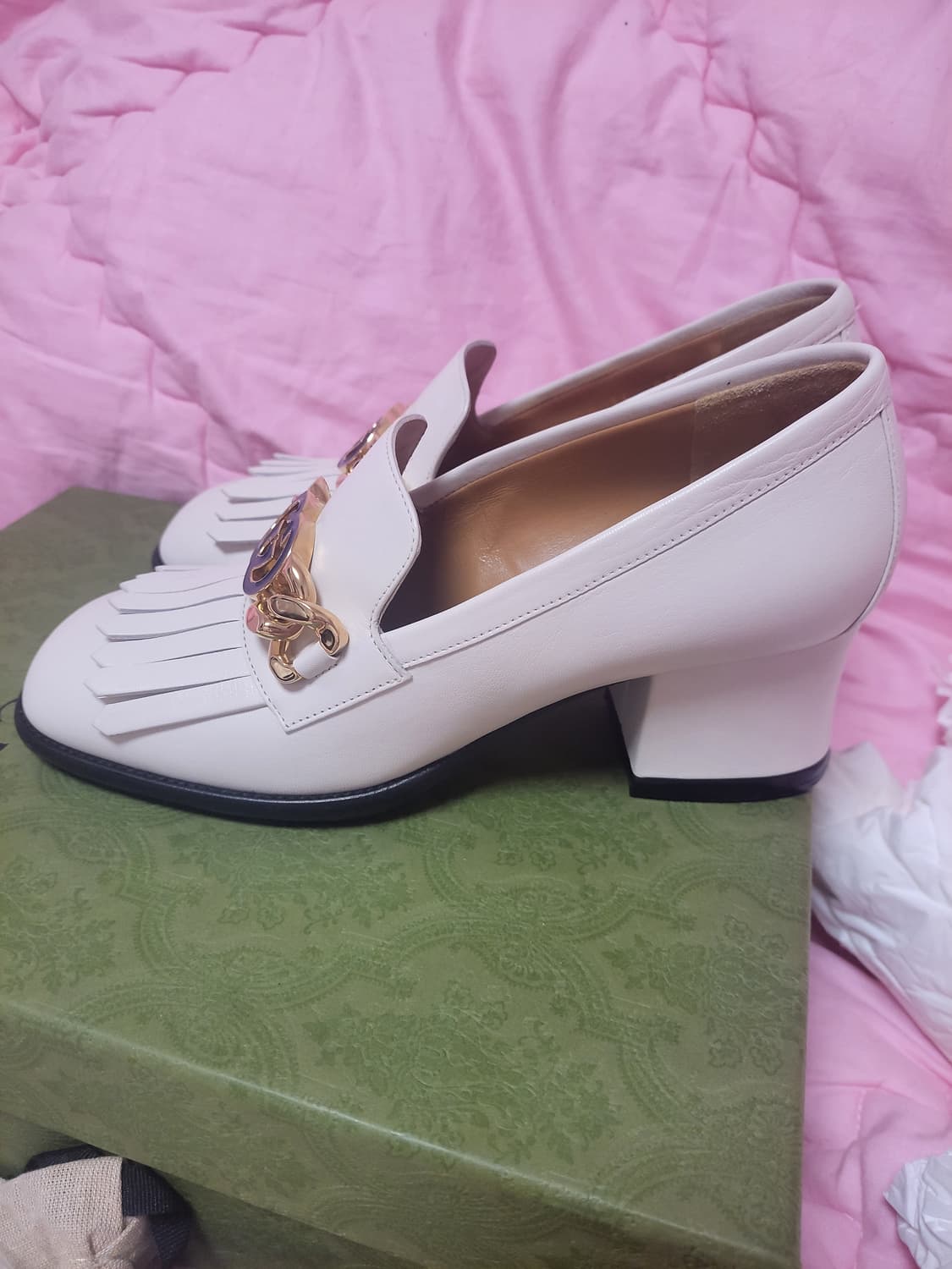 정품)급처1번신음상태좋음!구찌 인터로킹 G 레더 펌프 미드힐 구두 로퍼 상품이미지7