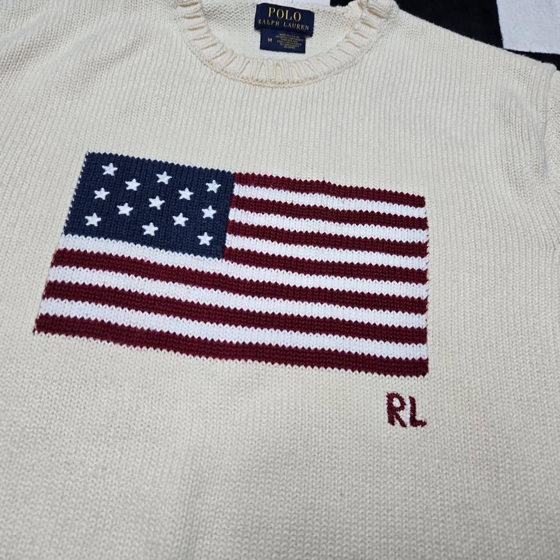 M 폴로랄프로렌 성조기 니트 크림 made in usa  상품이미지2
