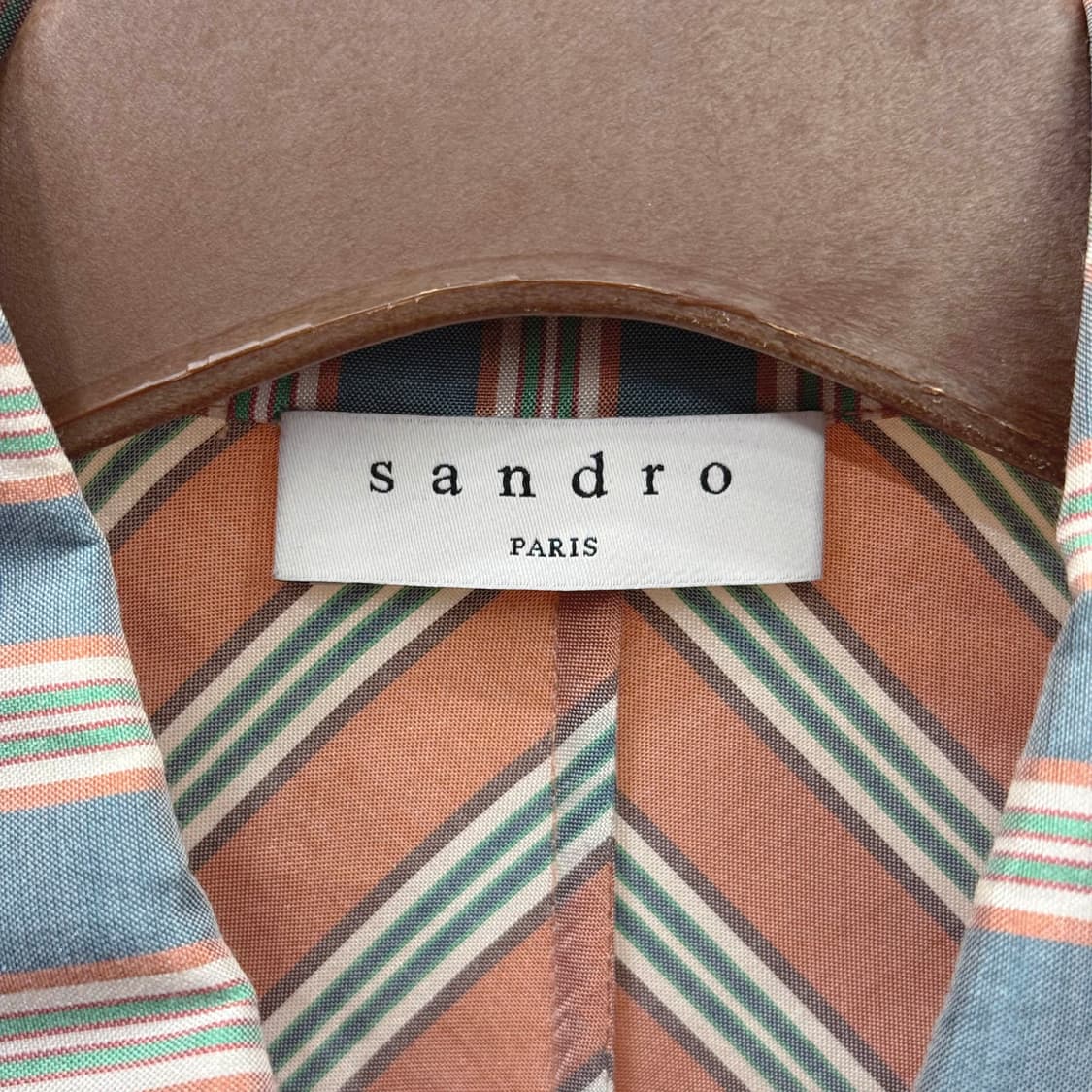 산드로 멀티 스트라이프 반팔 셔츠 블라우스 민트 코랄 배색 상품이미지7